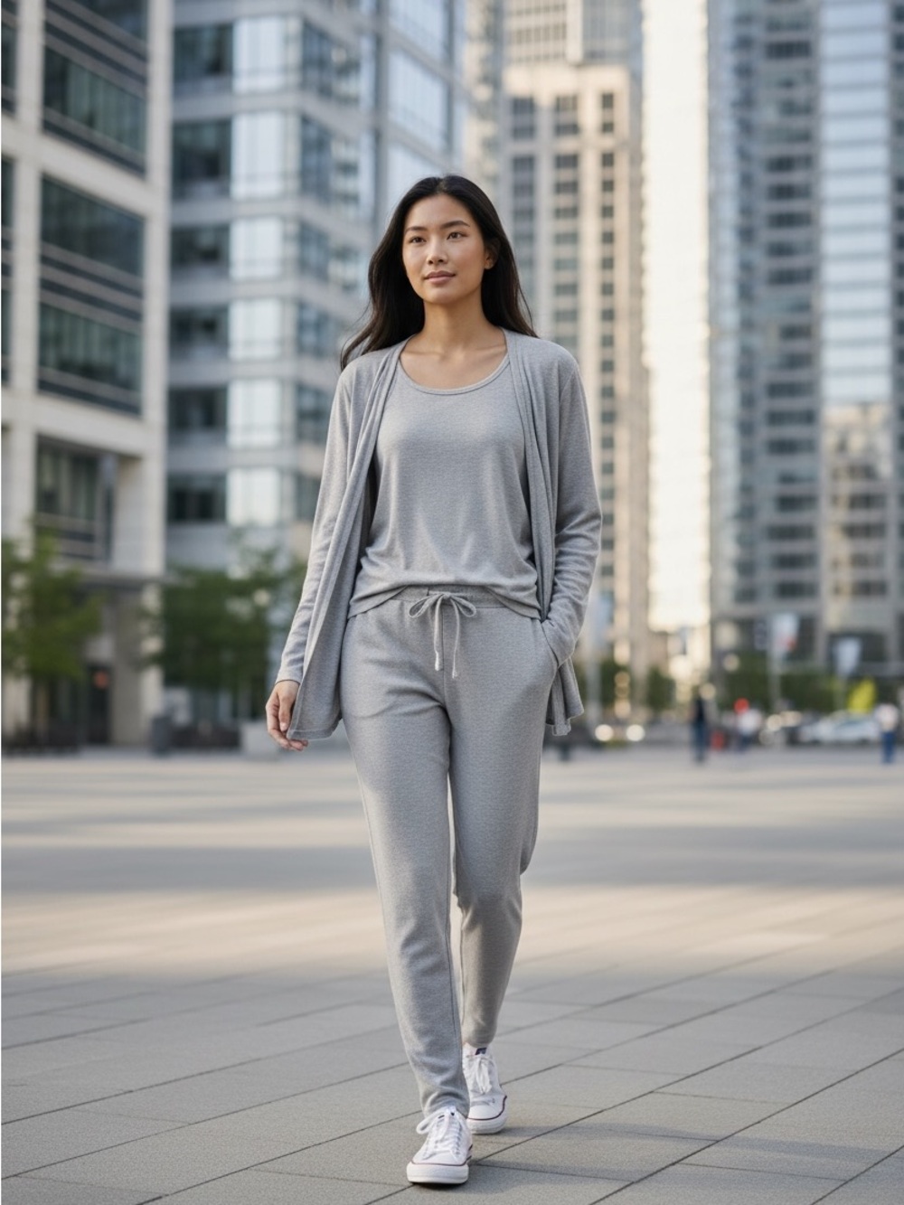 Light Gray Cozy Lounge Set - Tank, Cardigan & Joggers